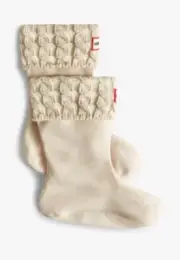 Hunter 6Stitch Cable Kids Boots Socks White HWT Small US size 8-10