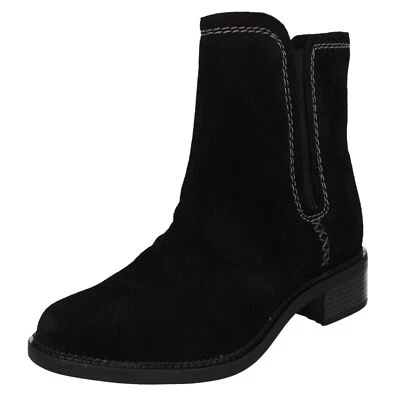 Ladies Clarks 'Maye Zip' Casual Suede Leather Ankle Boots - D Fitting