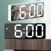 LED Digital Alarm Clock Night Light Thermometer Display Mirror Lamp USB-Charging