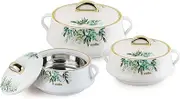 CELLO Midas Insulated Inner Steel Casserole Set of 3, White, (500ml, 1000ml, 1500ml)| Hot Box for Kitchen | Hot Pot for Home| Chapati Box | Locks in The Cold & Heat for Long | Serving Bowl with Lid |