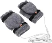 [BESPORTBLE] 1 Pair USB Heated Winter Gloves with Design Windproof Cozy Hand Warmers for Skiing and Outdoor Sports Convenient USB Charging Stylish Grey Color