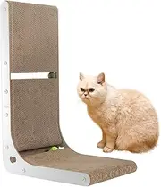 Cardboard Cat Scratcher, Vertical Cat Scratching Board, 23.6 Inch L-Shape Cat Scratch Pads with Built-in Catnip Toy Balls, Wall-Mount Cat Scratchers for Indoor Cats, Large Cat Scratcher Pad, White