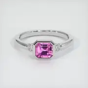 Ceylon (Sri Lanka) Asscher - Octagon Pink Sapphire 18K White Gold Ring 1.22CT