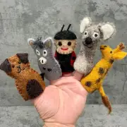 5-Pc, Handmade Wool Felt Finger Puppets Animals Educational Party Kids Hand Toy