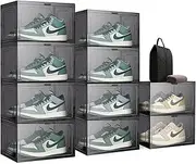 10 Pack Shoe Storage Box Large Clear Plastic Shoe Organizer for Closet Stackable Sturdy Shoe Rack with Magnetic Door Drop Side Shoe Containers for Entryway Sneaker Storage Fit up US Size11