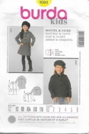 C343 BURDA 9501: GIRL'S COAT OR JACKET SIZE 2-6 SEWING PATTERN