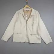 Chicos Jacket Women Size 2 White Truffle Faux Suede Zip Up Blazer Office NWT