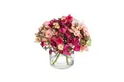 Glamorous Fusion Pink Hydrangea Artificial Fake Plant Decorative Mixed Arragement 18cm In Glass