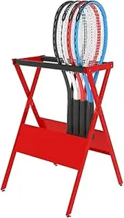 Tennis Racket Storage Rack,Red Tennis Racquet Storage Rack, Metal Floor Stand Badminton Racket Display Stand with Sponge Pad, for Gymnasium/Court/Clubs, Hold 18 Adult Rackets