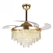 Modern Gold 42" Crystal Fandelier Retractable Ceiling Fans Lights with Remote