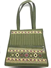 [srishopify handicrafts] SriShopify Handcrafted Traditional Women’s Handbag Banjara Quilted Premium Shoulder bag | Tote bag Cotton handmade (Big size 12x13x5 inch Beads thread Work Mirror Embroidery)