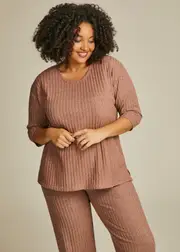 [Taking Shape] Taking Shape Cosy Rib Lounge Top Size 26 in Mocha - Plus Size Women's Clothing Mocha