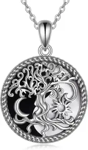 Tree of Life Necklace 925 Sterling Silver Abalone Shell Moon/Cross/Star of David