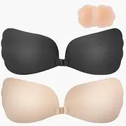 [Becqurel] Adhesive Bra,Sticky Bra Strapless Backless Push-up Bras with Invisible Lift Cups for Dresses for Women, Includes Nipple Covers
