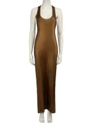 Gold Metallic Scoop Neck Long Dress