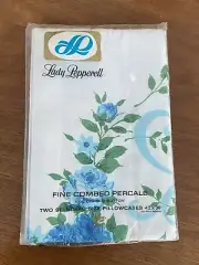 NOS Vintage Lady Pepperell Blue Flowers Standard Bed Pillowcases Cottagecore
