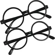 Ezsskj 2pcs Round Harry Potter Glasses for Kids – Black-Rimmed Round Glasses – Round Wizard Glasses for kids Halloween Party - Wizard Costume Plastic Glasses for Adults, Men, Women