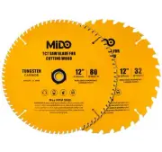 12 Inch Miter Saw Blades 2PCS Circular Saw Blade 80-Tooth Crosscutting & 32-T...