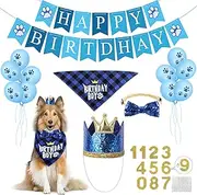 Selemoy Dog Birthday Party Supplies, Birthday Hat Bandana Scarf with Cute Dog Bow Tie, Flag, Balloons for Small Medium Dogs Pets, Doggie Birthday Party Supplies Decorations