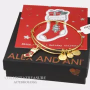 Authentic Alex and Ani Stocking Yellow Gold Expandable Charm Bangle