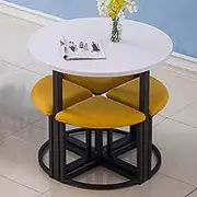 WTIWJY Small Round Conference Table, Reception and Negotiation Table and Chair Combination, Office Reception Room Club Table and Chair Set, Space-Saving Furniture(Black)