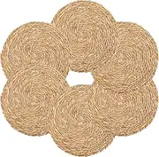 6 Pcs Round Woven Placemats Heat Resistant Round Braided Table Mats Braided Straw Table Mats for Dining Table Washable Woven Place Mats for Indoor Outdoor Dining Kitchen Table (35cm)