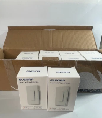 ELEGRP Smart Light Switch SPN10, 2.4GHz Wi-Fi Single Pole Light 10 Pack. White