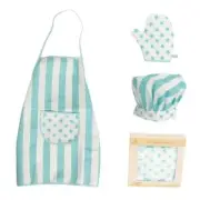 Kid Apron and Chef Hat Set, 3 Pcs Children Cooking Baking Set Kits Role Blue