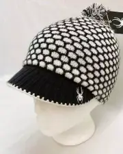 Spyder Women's Basket Case Beanie Pom Hat Black White NEW