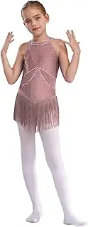 [Sinleey] Kids Girls Sleeveless Rhinestones Tassel Latin Jazz Dance Dress Salsa Tango Dancewear Modern Dance Costume