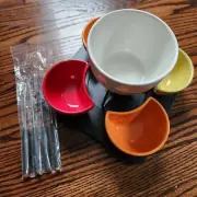 NEW Pier 1 Imports Fondue Set ~ Fondue Pot & Stand 4 Bowls 4 Forks & Tray 2012
