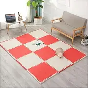 10Pcs Foam Floor Tiles, Interlocking Foam Tiles, Non-Slip Textured, Square Foam Puzzle Play Mats for Playroom, Basement, Garage(Size:60x1.2cm,Color:White+Red)