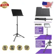 Portable Professional Music Stand with Steel Bookplate and Tripod, Durable Black
