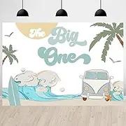 The Big One Surfing 1st Birthday Backdrop for Boys Retro Surf Van Surfboard Beach Party Photography Background Boy One Birthday Party Decorations Cake Table Banner 7x5ft