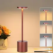 LED Cordless Table Lamps,Touch Rechargeable Lamp 3 Colors Dimming Brown Color Portable LED Wireless Lamp Battery Powered Lights for Living Room Office Bedroom Restaurant Camping