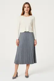 Elastic Waistband Velvet Pleated A-line Midi Skirt