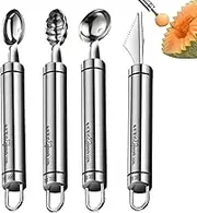 Melons Baller Scoop Set | Set of 4 Stainless Steel Watermelon Scooper | Small Melons Ball Spoon Set, Multifunctional Carving Cutter for Watermelon, Cantaloupe