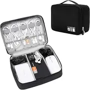 Travel Electronics Organiser Carrying Case for Power Cords Power Bank Earbuds Hard Drives Memory Cards Laptop Adapter Mouse Small Accessories -Black