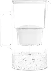 Wessper Glass Water Filter Jug, 3 L, Compatible with Brita Water Filter Cartridges, Includes 1 Water Filter Cartridge, Reduces Limescale and Chlorine, White