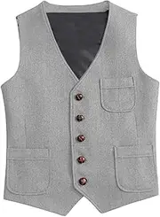 [HEYDHSDC] Men'S Business Silver Vest Jacket Slim Fit Prom Wool Blazer Double Breasted Waistcoat For Party Wedding Silver Gray9 M
