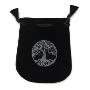 NEW Tree of Life Drawstring Bag Runes Dice Crystals 5" Black Velvet