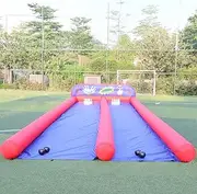 Vinfgoes Large Carnival Game Inflatable Bowling Alley Bowling 2 Lanes Bowling Slide Set Inflatable Bowling Ball and Pins with Blower & 2 Sets of Balls for Party, Events