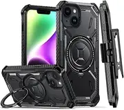 for iPhone 15 14 Plus 13 12 11 Pro Max for Phone Case Cover with Ring Holder & Belt Clip Holster,Black,for iPhone 14 Pro