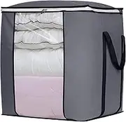 120L Extra Large Blanket Storage Bags Breathable Clothes Storage Containers for King Comforter Bedding Pillow Sheet, Reinforced Handles, Grey