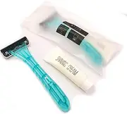 Disposable Blue 3layer Stainless Steel Blade Razor with Lubrication Strip and 10g Shaving Cream Kit Set for Hotel Travel Size Portable Lightweight Haircut Beard (50)