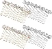 4 Pack Rhinestone Side Hair Combs, Crystal Flower Hair Clips for Women, Bridal Wedding Hair Accessories, High-Grade Alloy Jewelry Combs for Special Occasions (Silver, Gold)