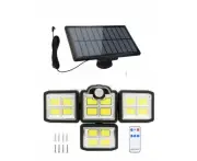 198 LED 4 Head Solar Motion Sensor Light Outdoor Garden Wall Security Flood Lamp