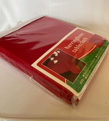 NEW Tablecloth SOLID RED Herringbone texture 60” x 102” Rectangle Polyester
