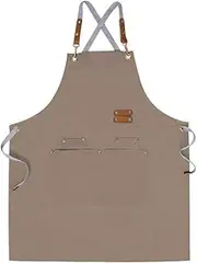 [JZS] Chef Aprons for Men Women, Cotton Canvas Cross Back Adjustable Apron with Large Pockets for Kitchen Garden Salon