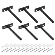 6Pcs 5 Inch Wall Mounting Floating Shelf Bracket Hidden Shelf Support, Black